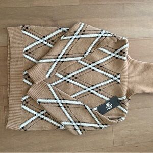 Cashmere Tan Argyle Turtleneck Sweater
